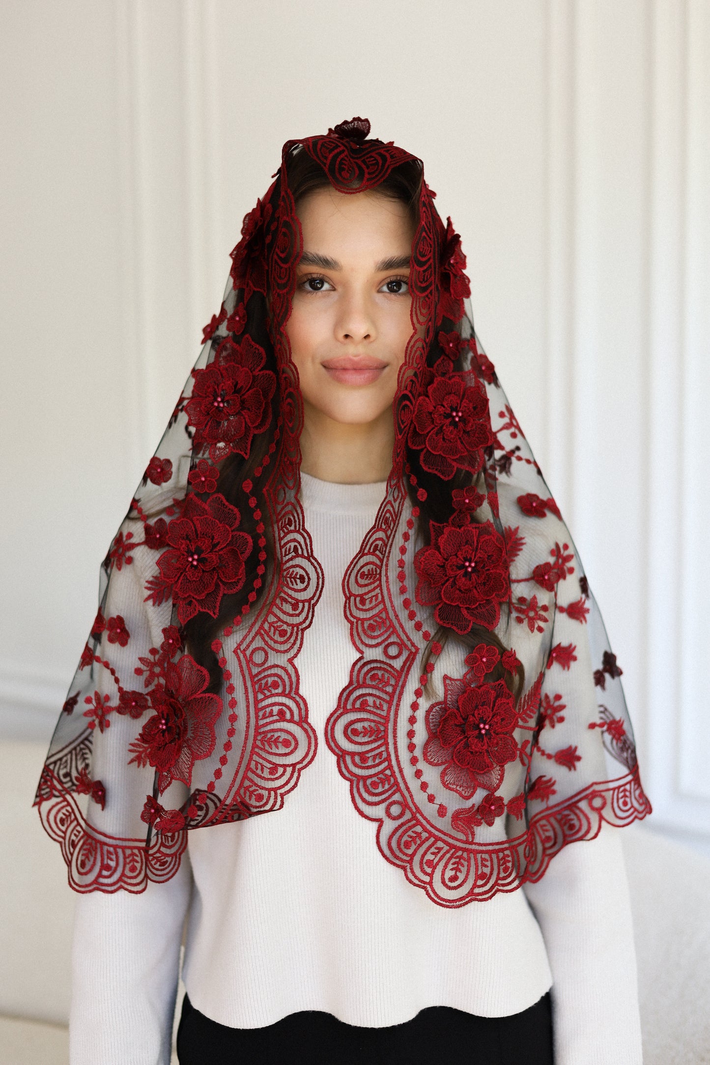 NEW 3D BURGDUNDY MANTILLA