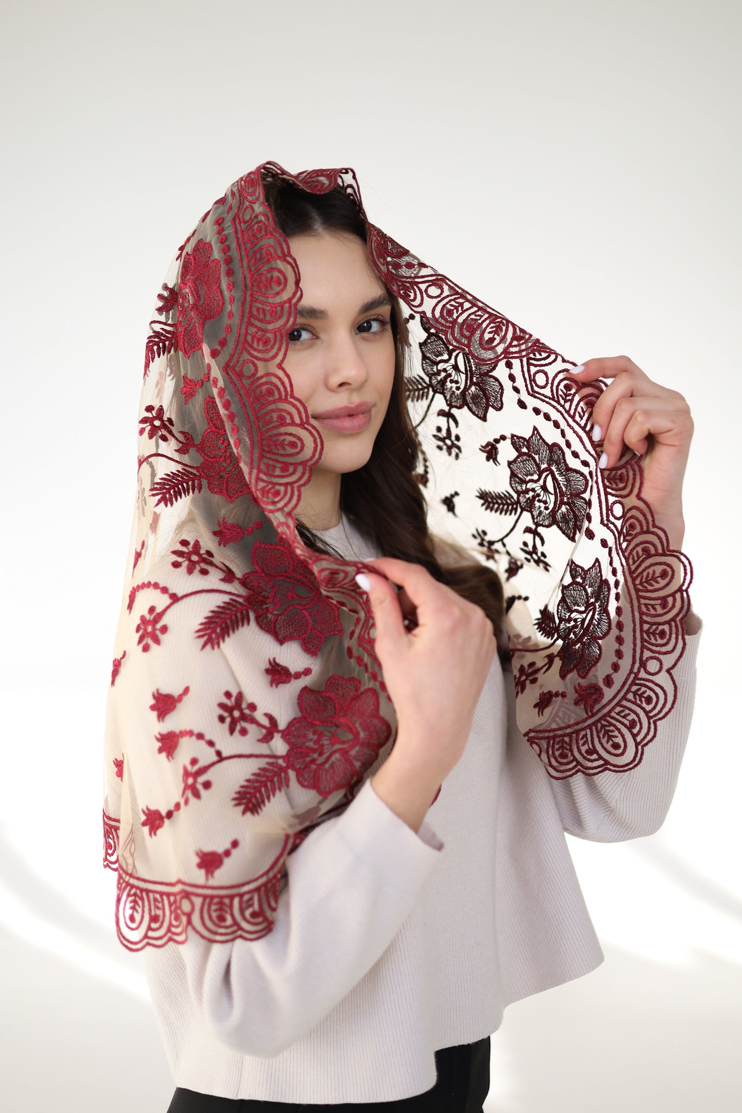 LONG PEACH MANTILLA - MariaVeils