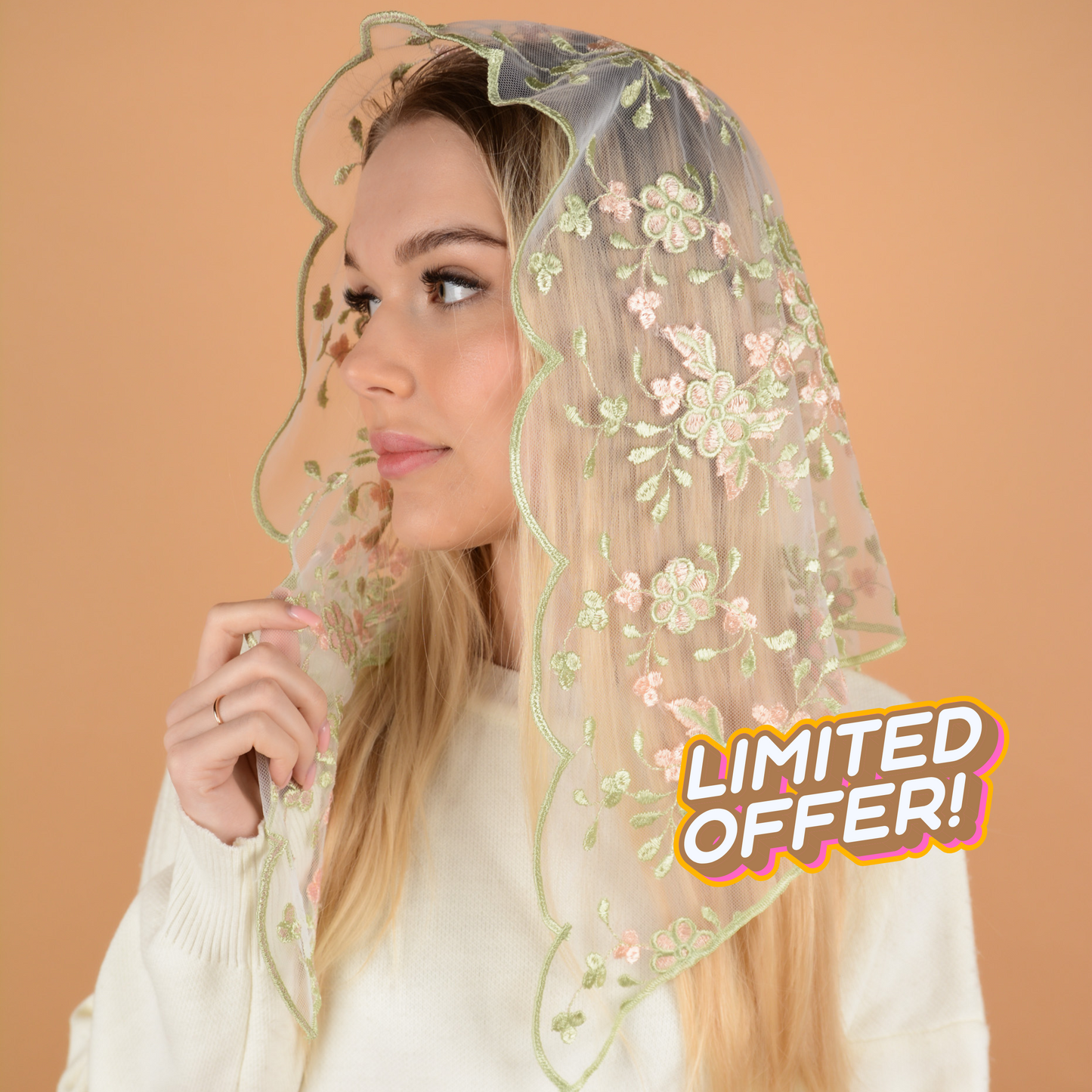 Peach Floral Veil