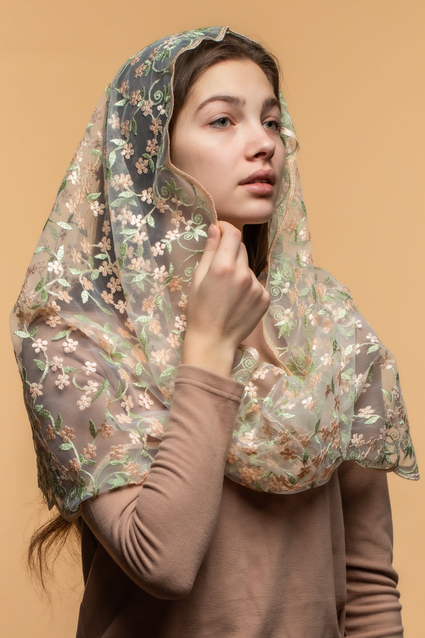 NEW!! Infinity chapel veil with floral design - MariaVeils