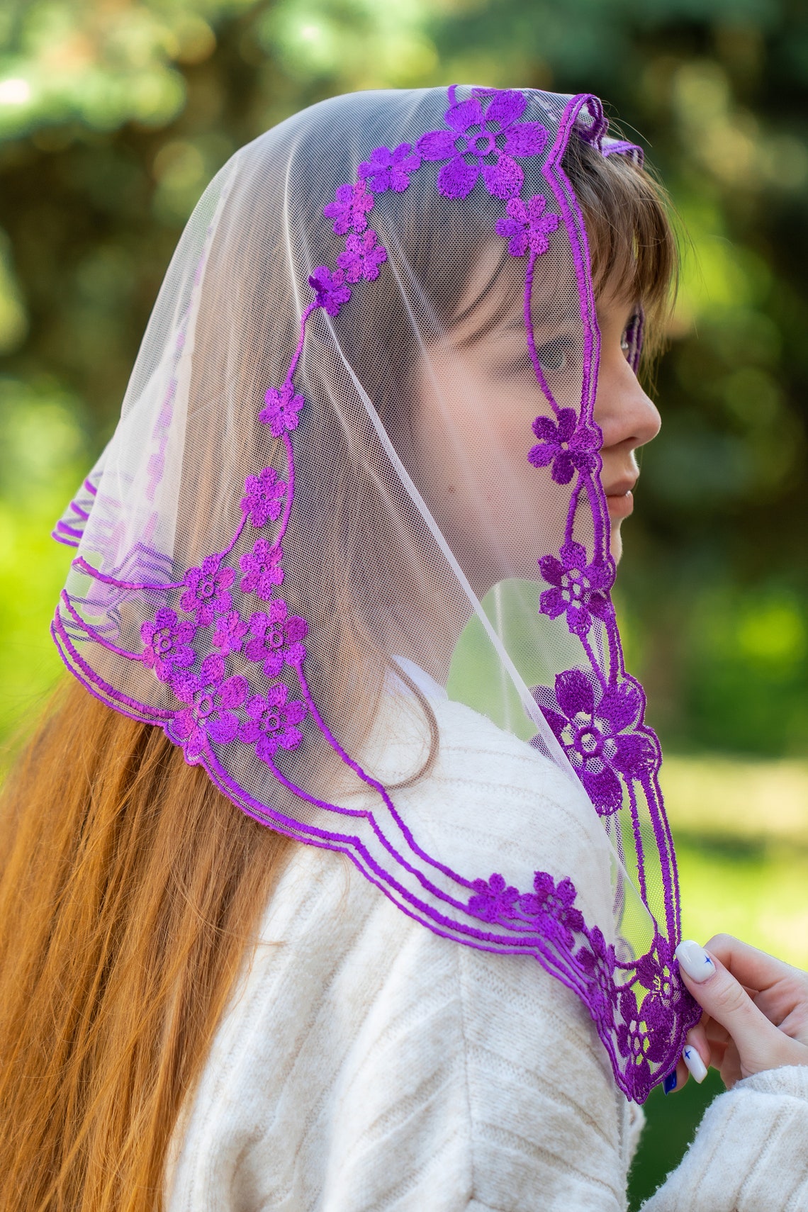 Purple lace veil - MariaVeils