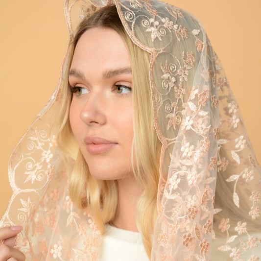 PEACH FLORAL MANTILLA