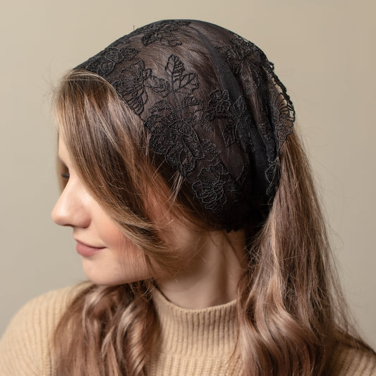 BLACK FLORAL HEAD BAND - MariaVeils