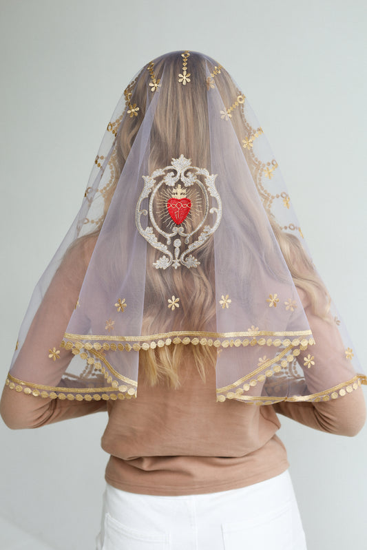 PURPLE VEIL WITH HEART EMBROIDERY