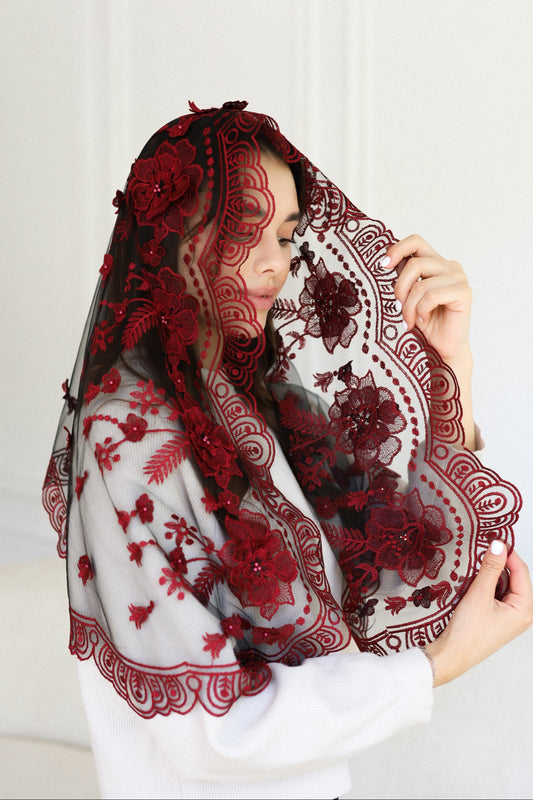 NEW 3D BURGDUNDY MANTILLA