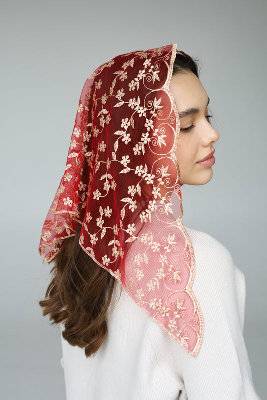 RED & GOLD TRIANGLE VEIL - MariaVeils