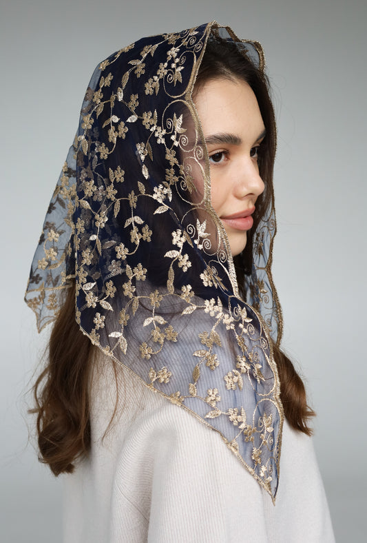 GOLD & BLUE SHORT VEIL - MariaVeils