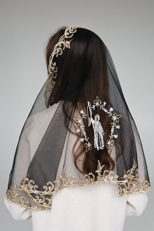 LONG VEIL WITH JESUS EMBERIDERY - MariaVeils