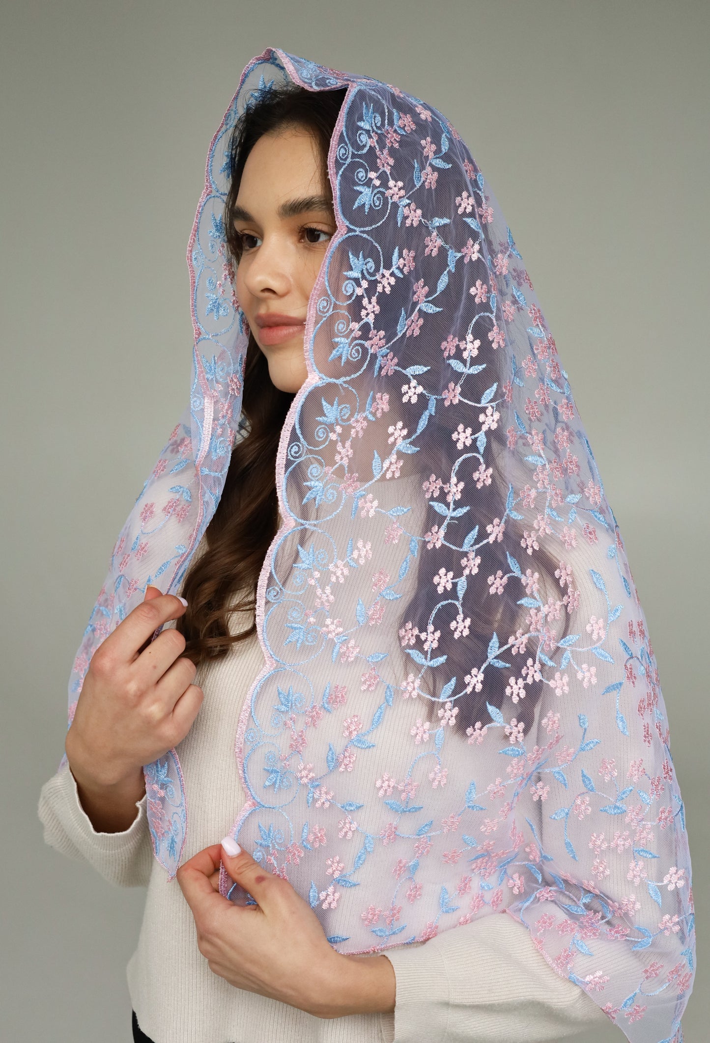 EXTRA LONG PINK & BLUE VEIL
