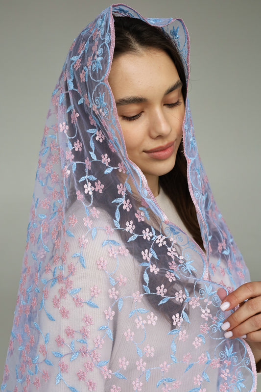 EXTRA LONG PINK & BLUE VEIL - MariaVeils