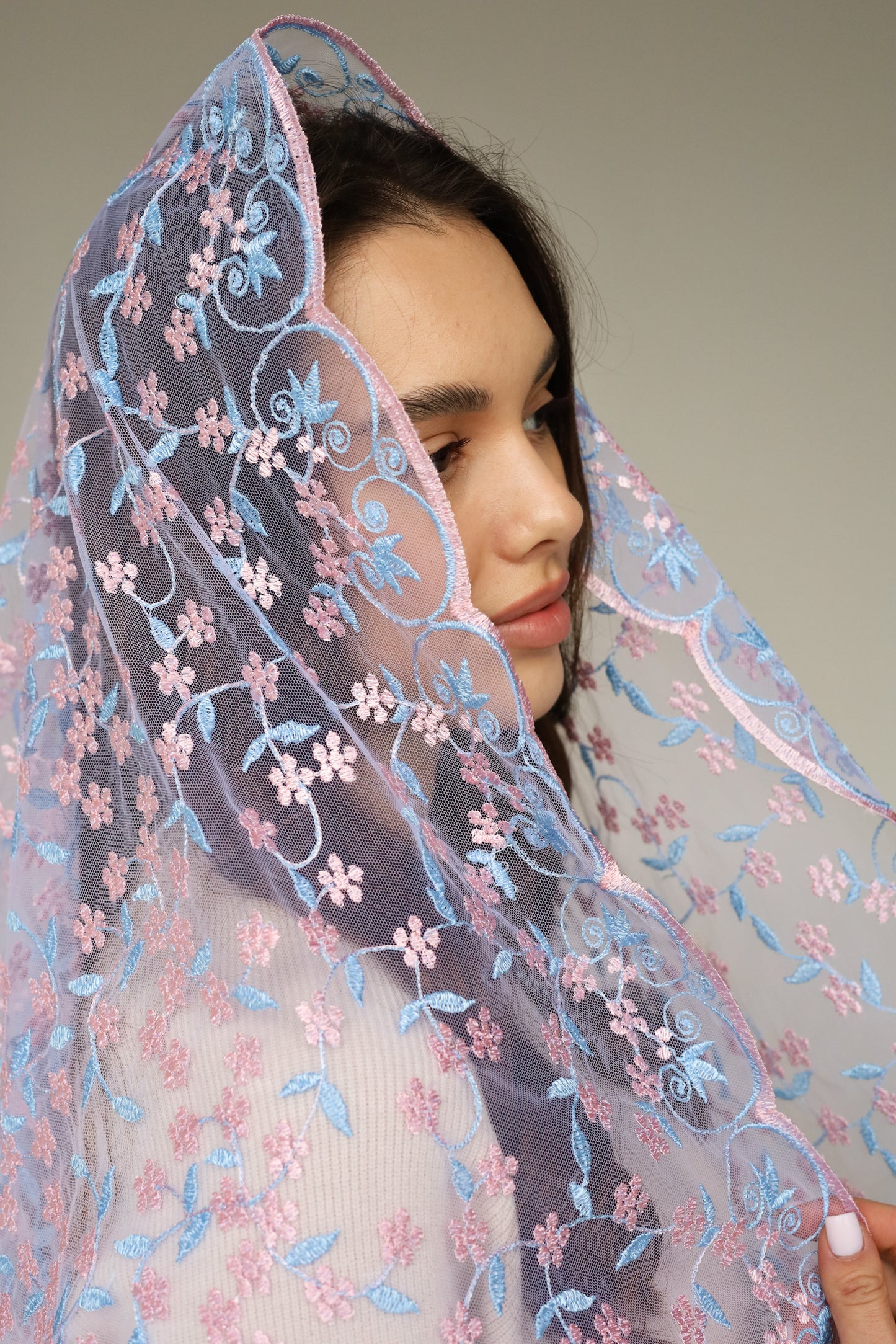 EXTRA LONG PINK & BLUE VEIL