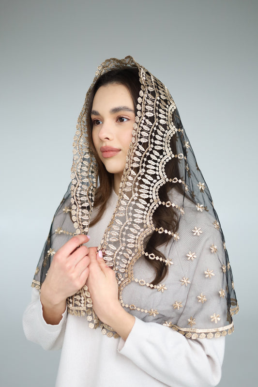 GOLD & BLACK LONG VEIL - MariaVeils