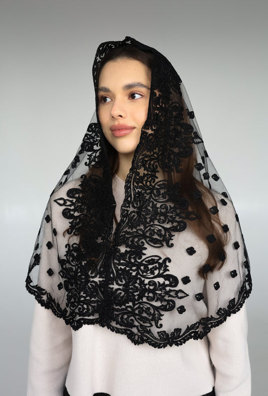 LONG BLACK MANTILLA - MariaVeils