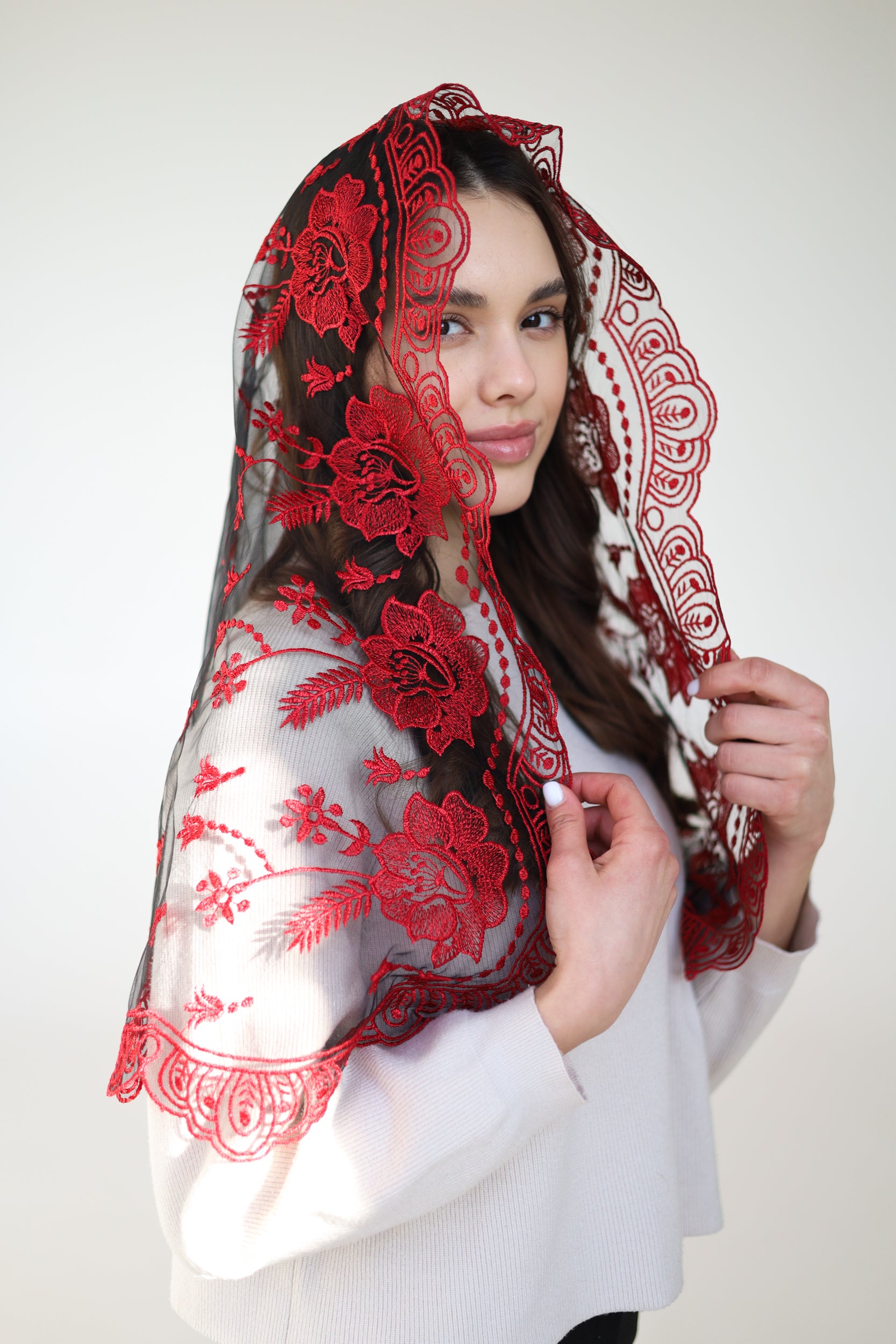 LONG BLACK & RED VEIL - MariaVeils