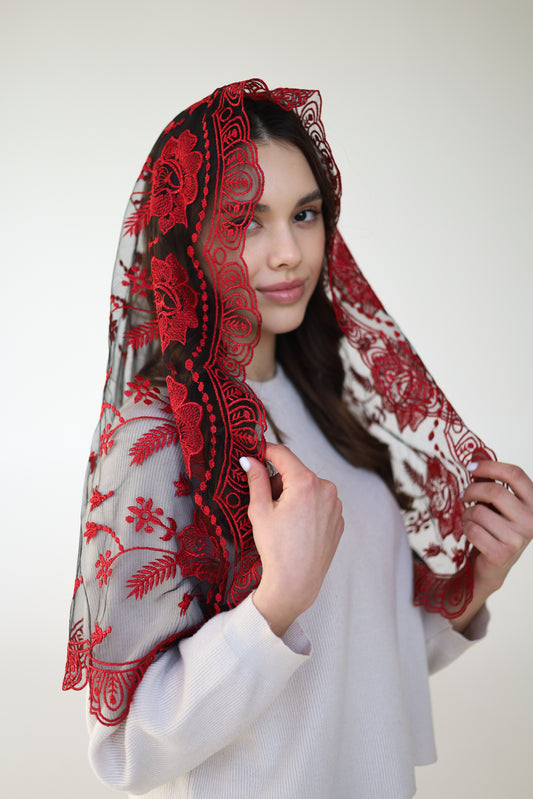 LONG BLACK & RED VEIL - MariaVeils