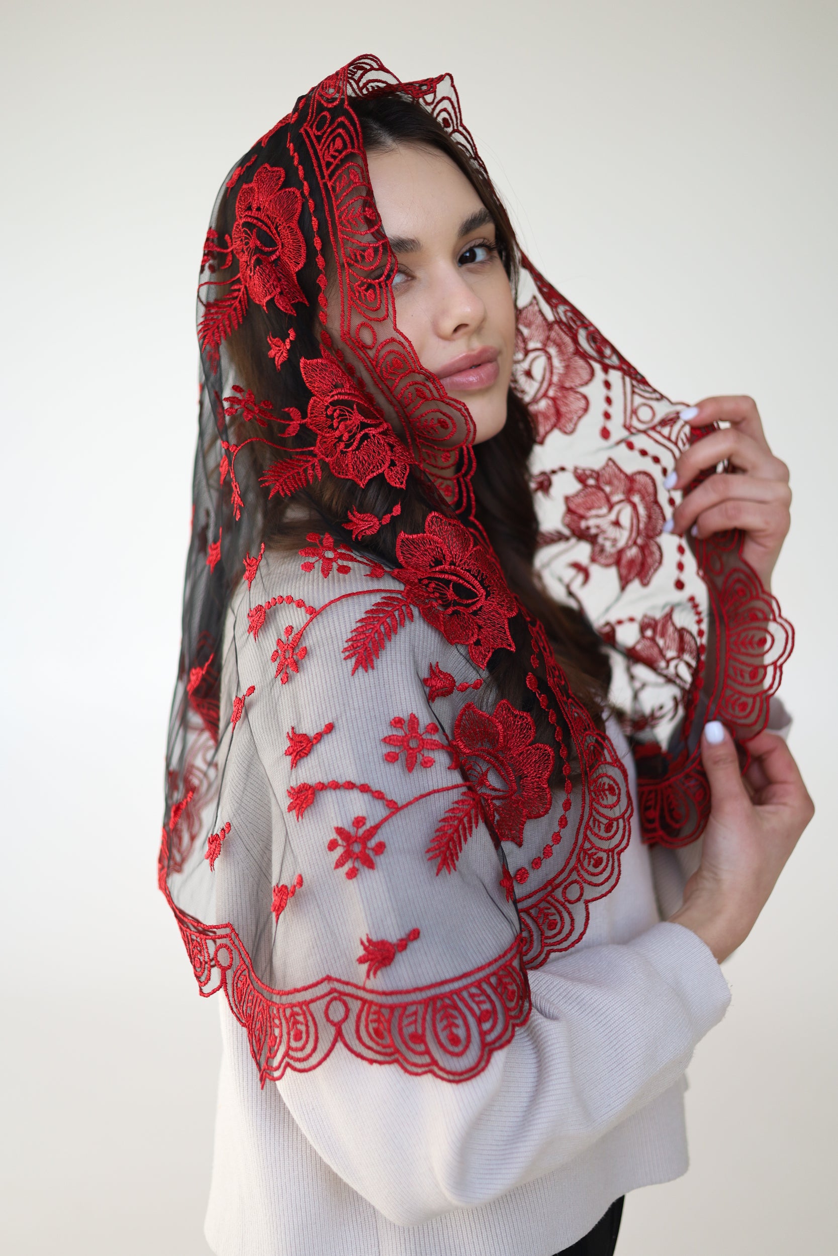 LONG BLACK & RED VEIL - MariaVeils