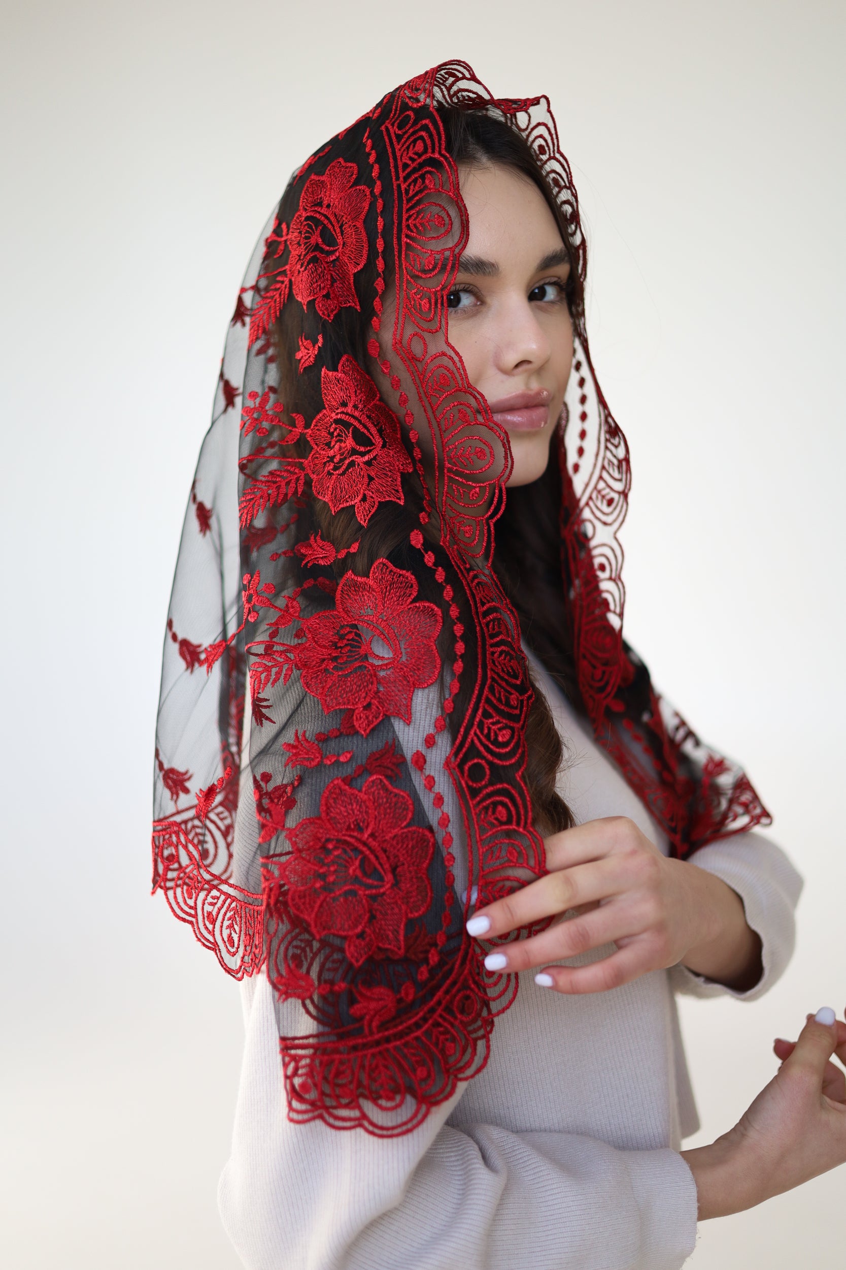 LONG BLACK & RED VEIL - MariaVeils