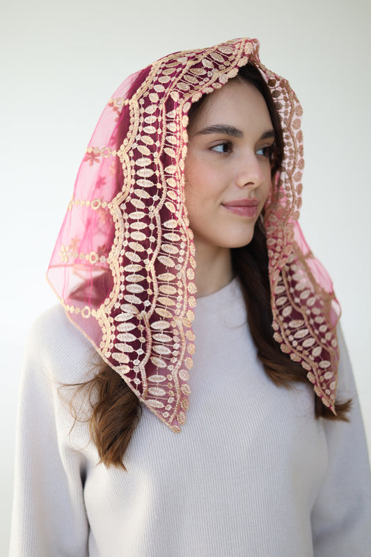 SHORT PINK & GOLD VEIL - MariaVeils