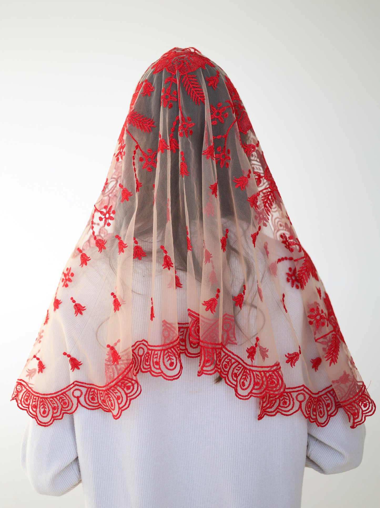 RED FLORAL MANTILLA - MariaVeils