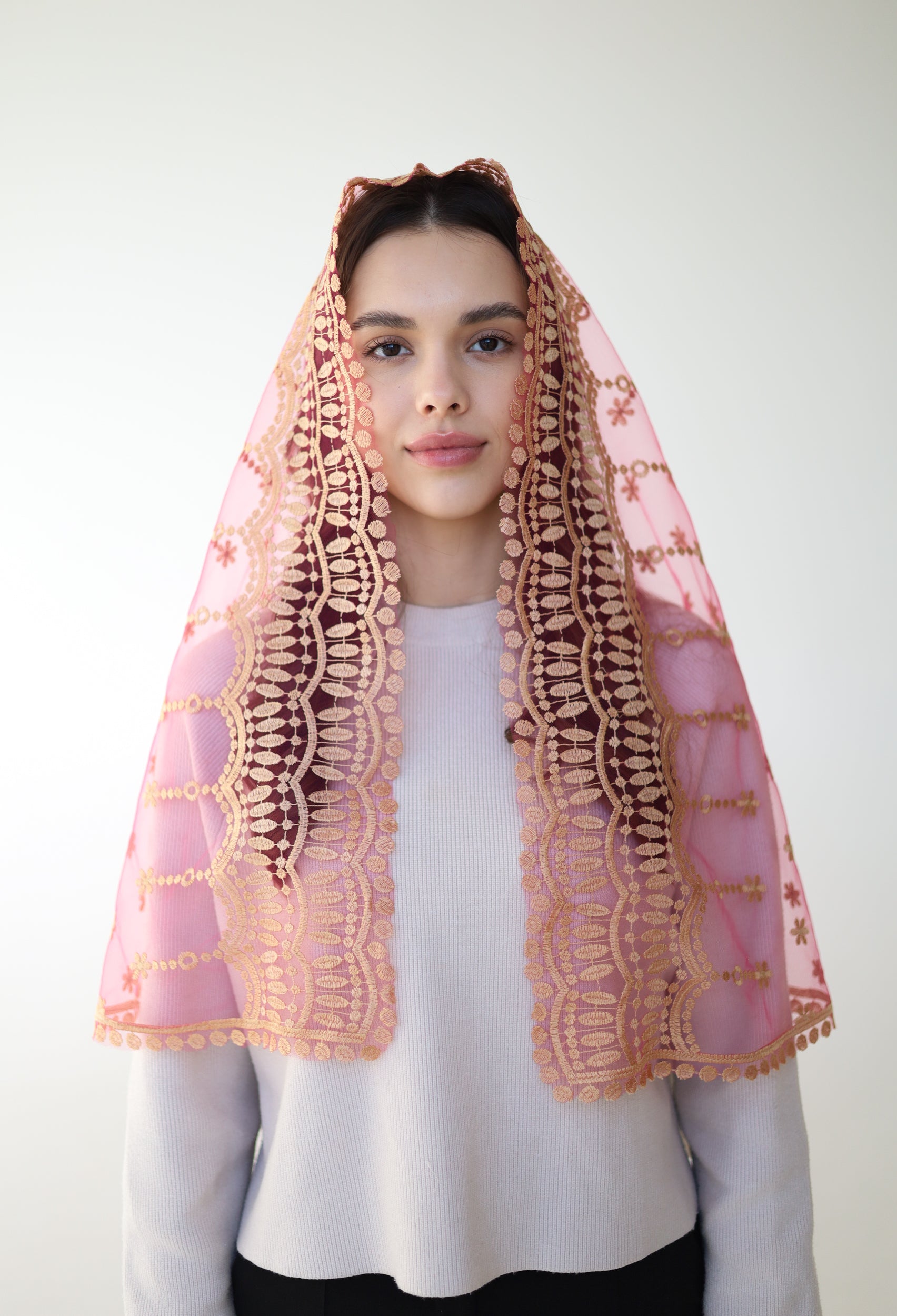 GOLD & PINK LONG VEIL - MariaVeils