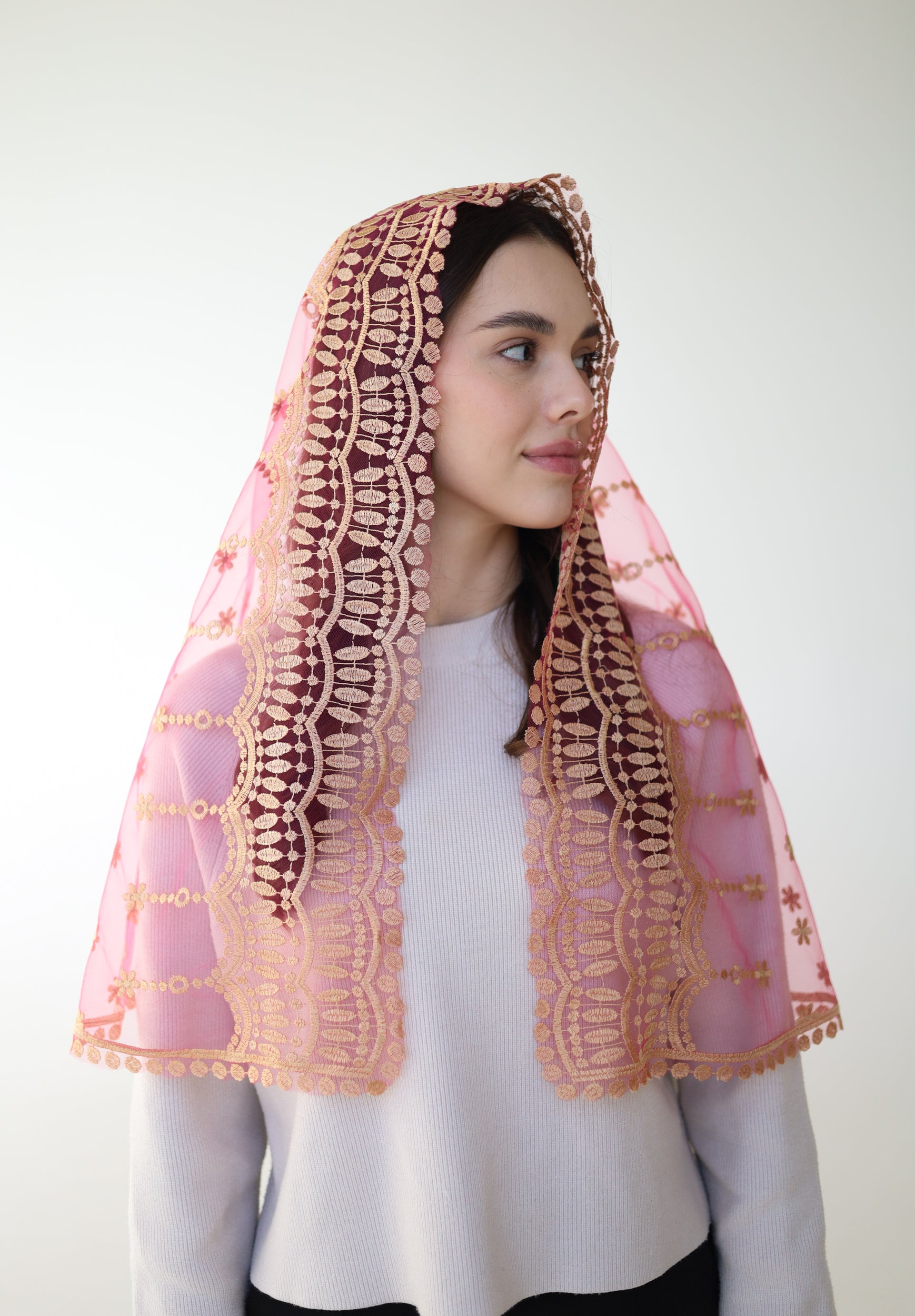GOLD & PINK LONG VEIL - MariaVeils