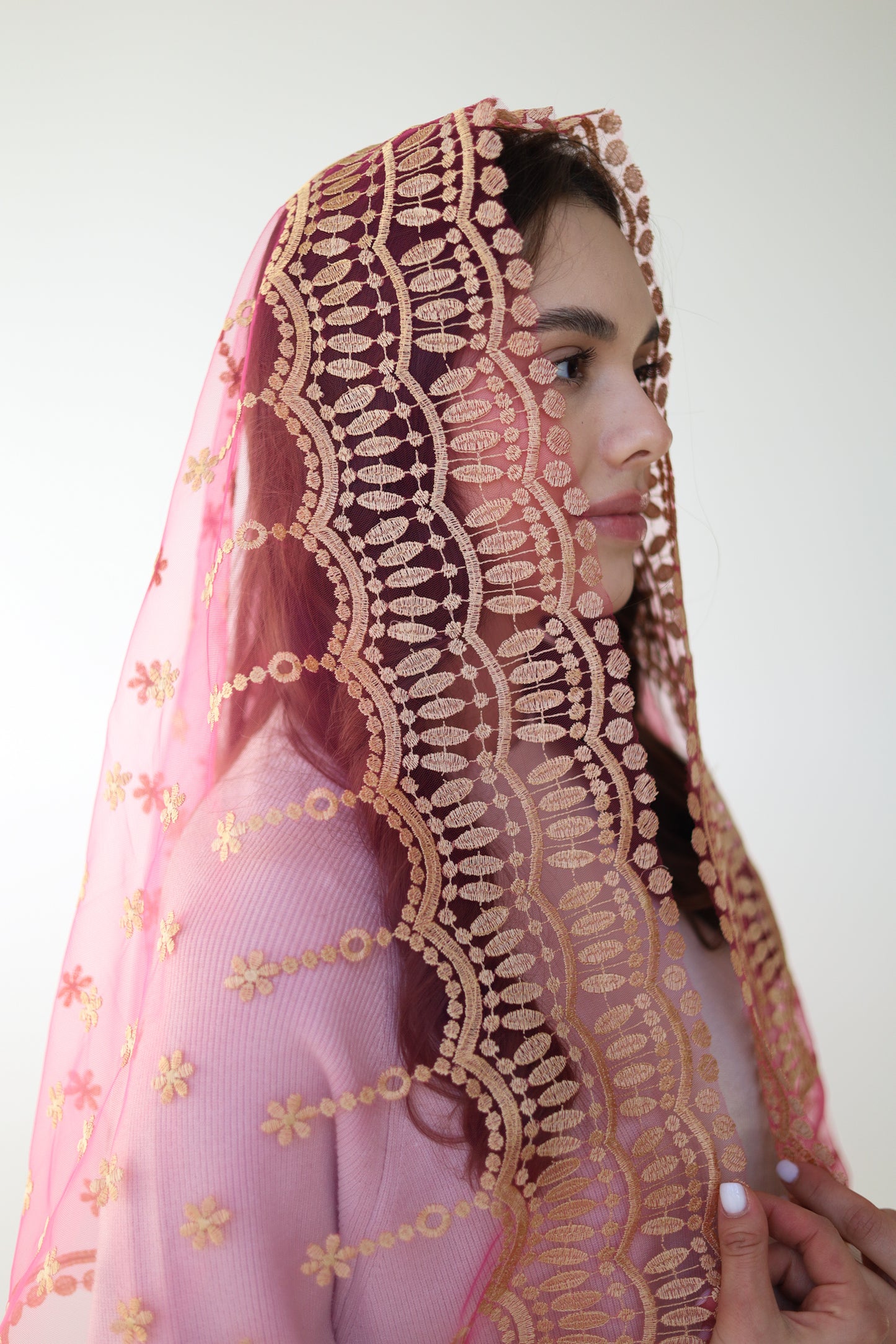 GOLD & PINK LONG VEIL - MariaVeils