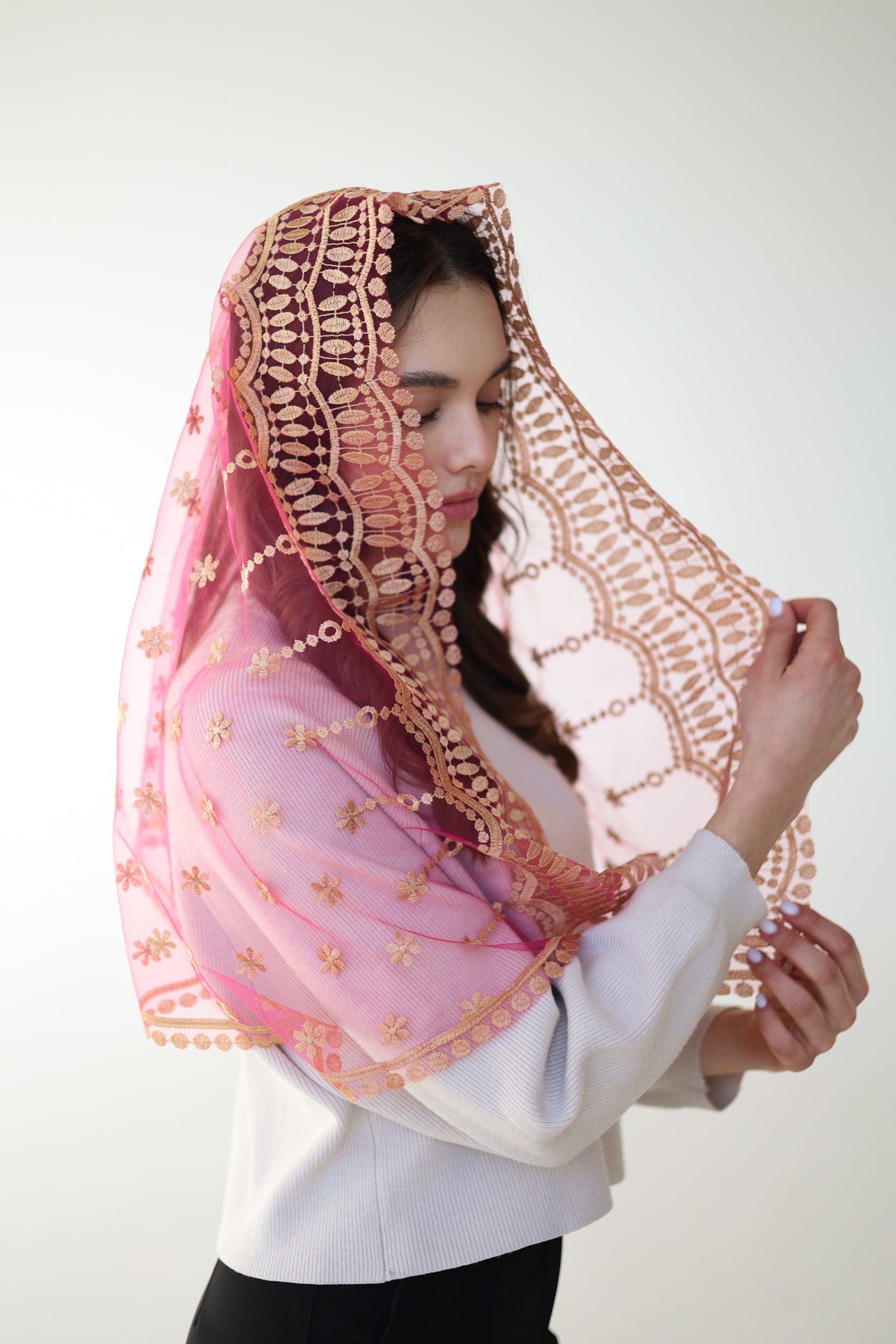 GOLD & PINK LONG VEIL - MariaVeils