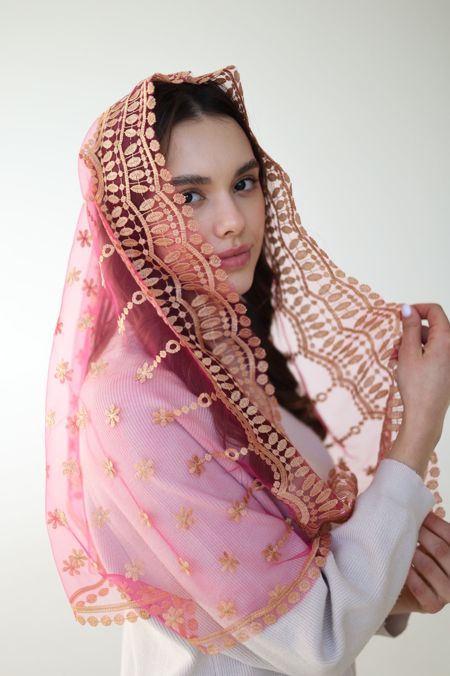 GOLD & PINK LONG VEIL - MariaVeils