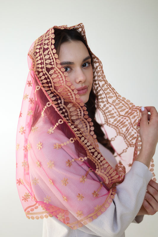 GOLD & PINK LONG VEIL - MariaVeils