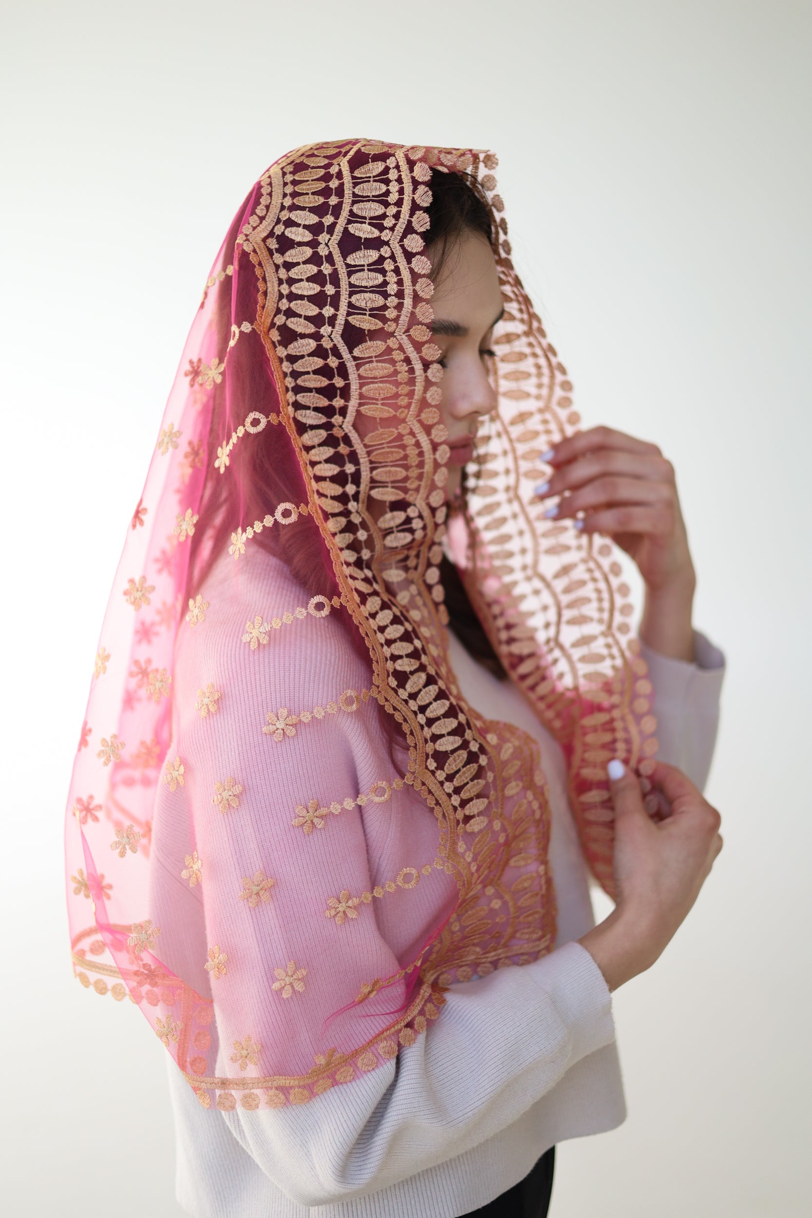 GOLD & PINK LONG VEIL - MariaVeils