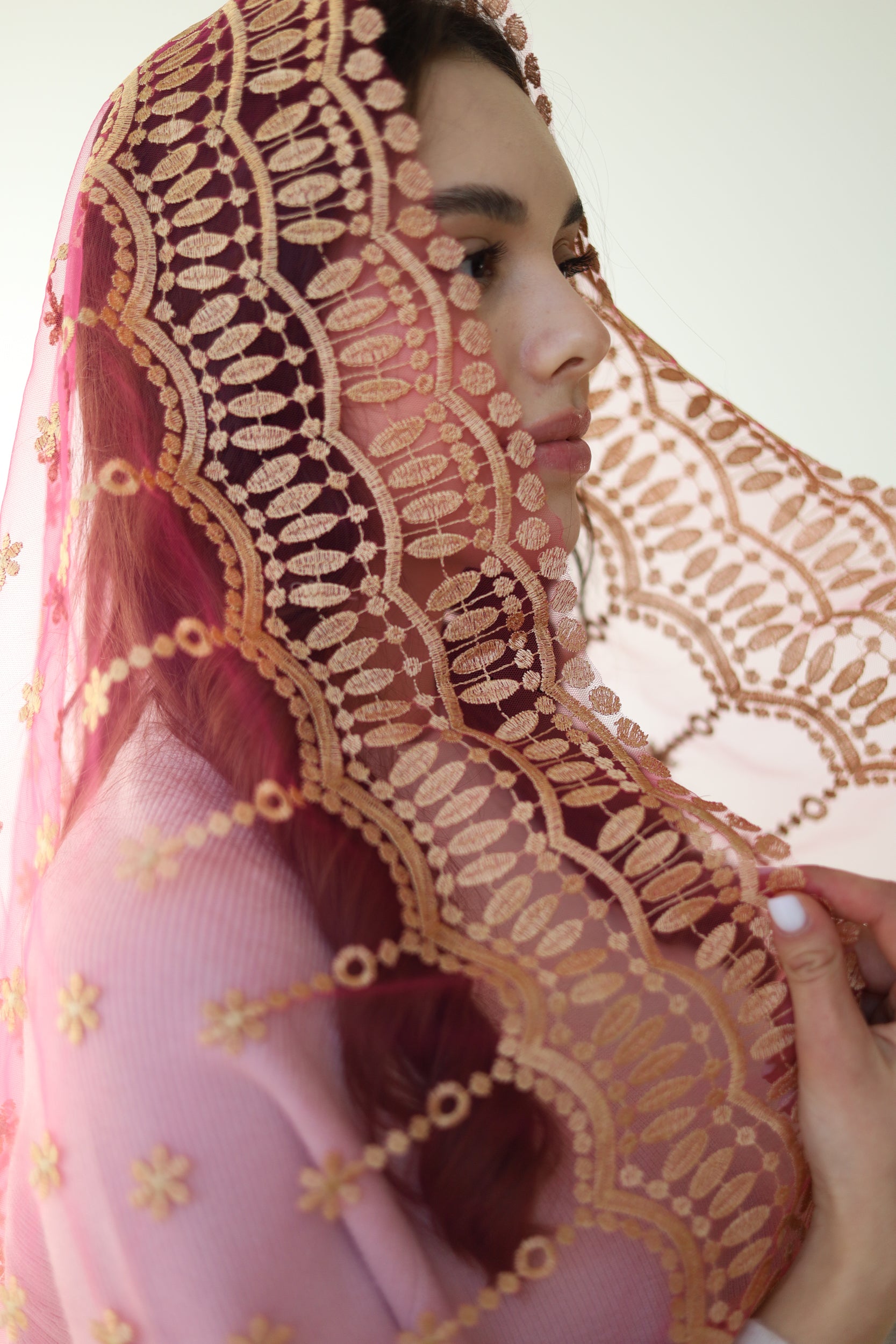 GOLD & PINK LONG VEIL - MariaVeils
