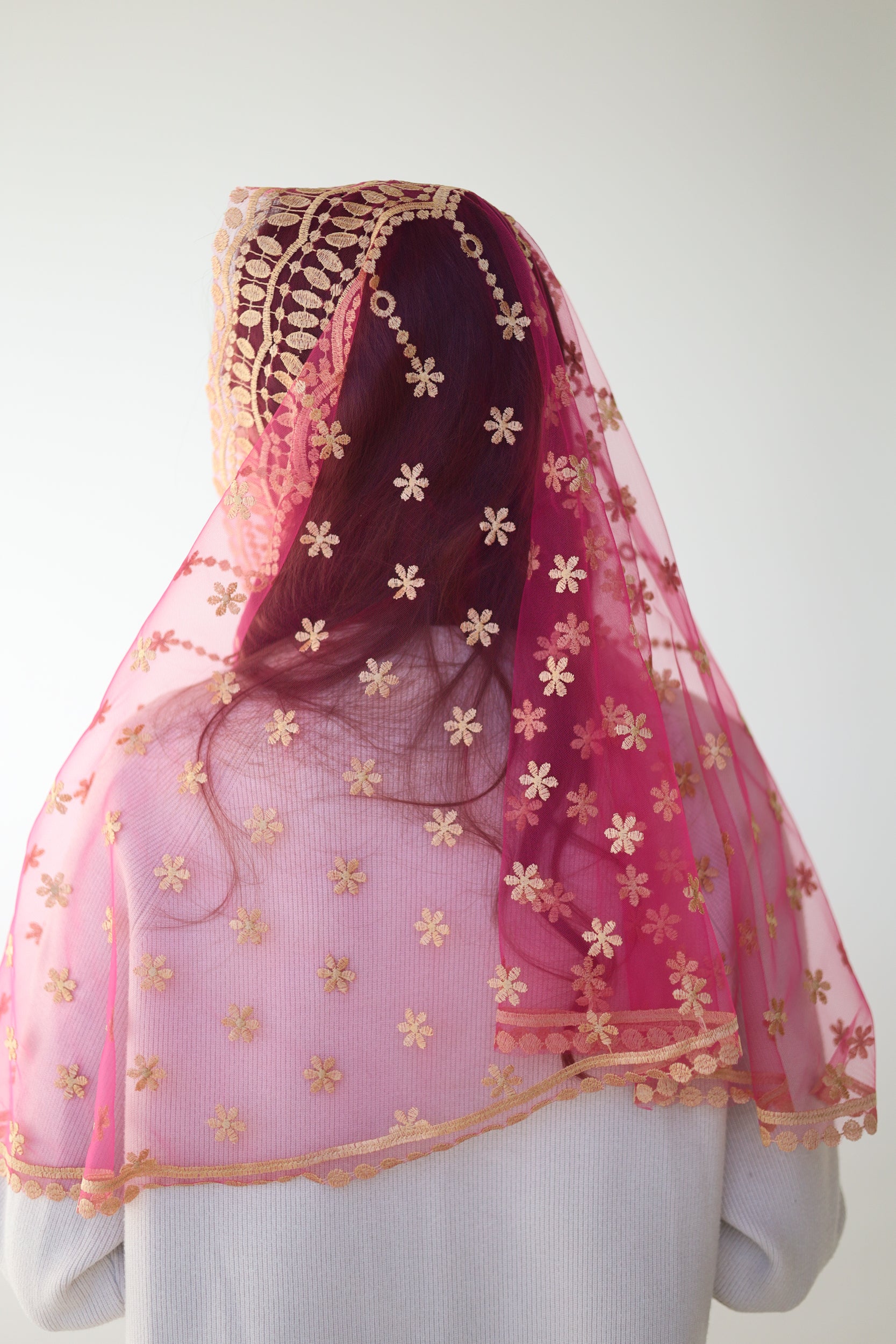 GOLD & PINK LONG VEIL - MariaVeils