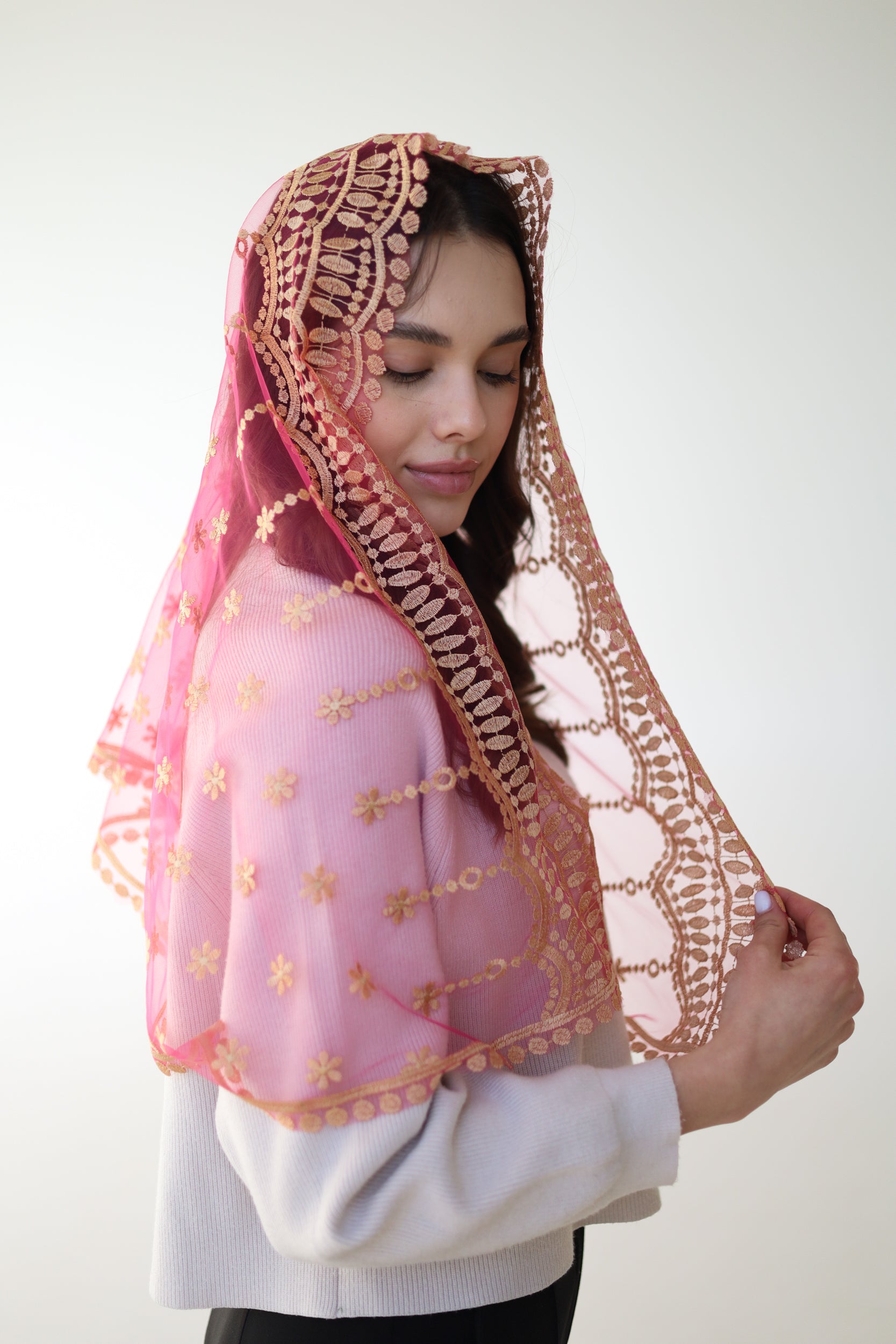 GOLD & PINK LONG VEIL - MariaVeils