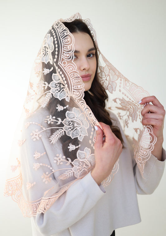 LONG PEACH MANTILLA - MariaVeils