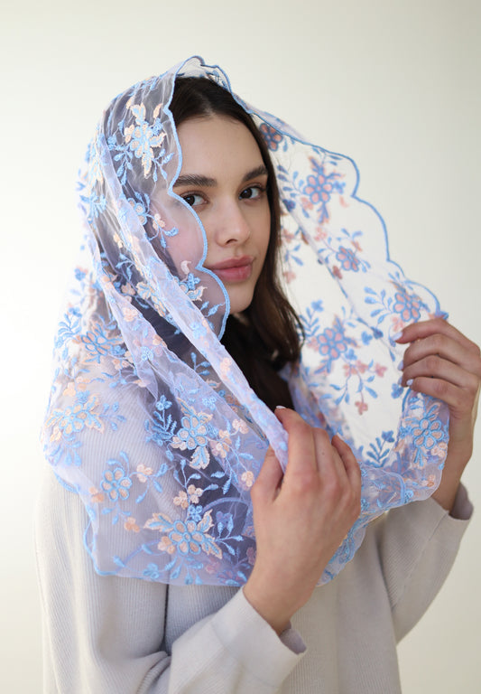 PEACH & BLUE INFINITY VEIL - MariaVeils