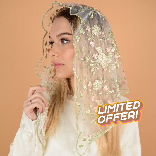 PEACH & PISTACHIO FLORAL VEIL - MariaVeils