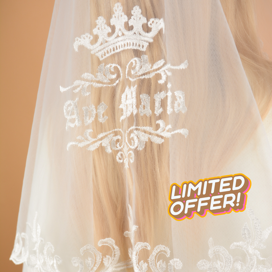 LONG IVORY MANTILLA WITH EMBROIDERY - MariaVeils