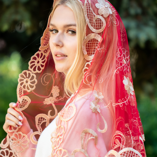 NEW!! Red Chapel Veil - MariaVeils