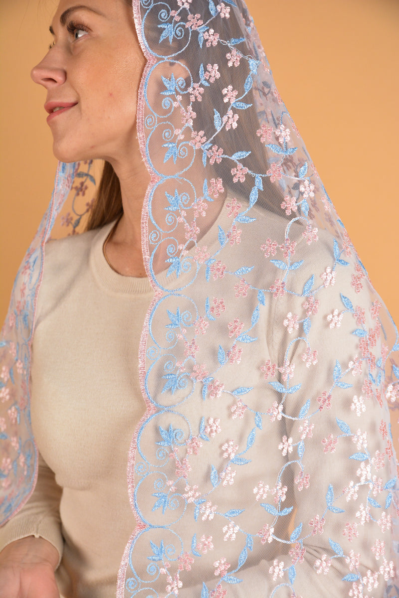 Long Floral Mantilla