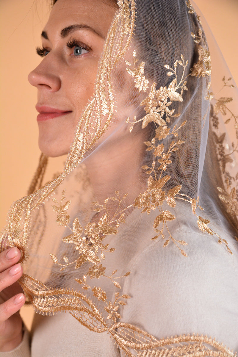 Gold Veil with Purple Tulle