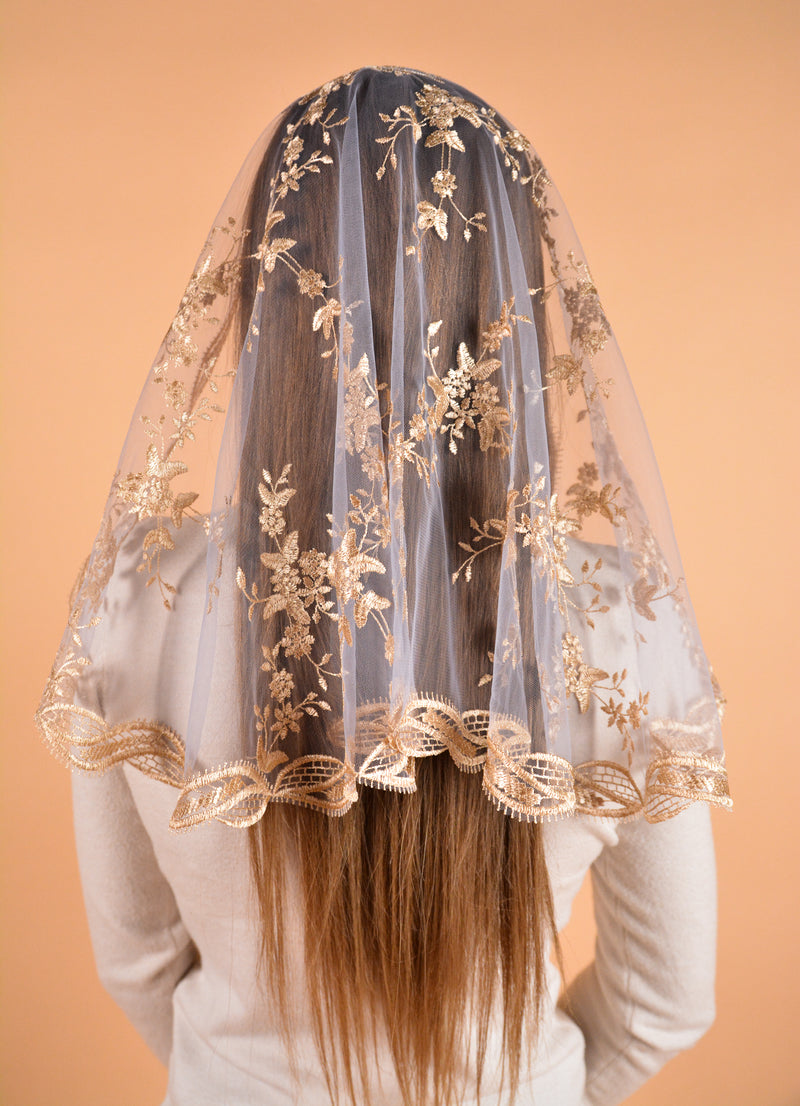 Gold Veil with Purple Tulle