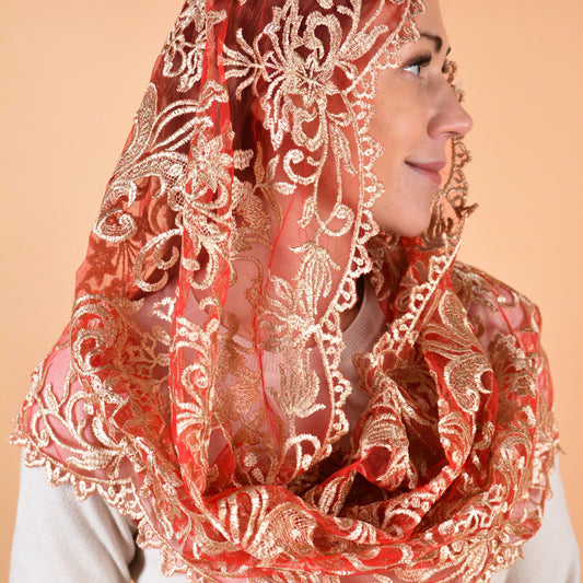 GOLD & RED INFINITY VEIL - MariaVeils