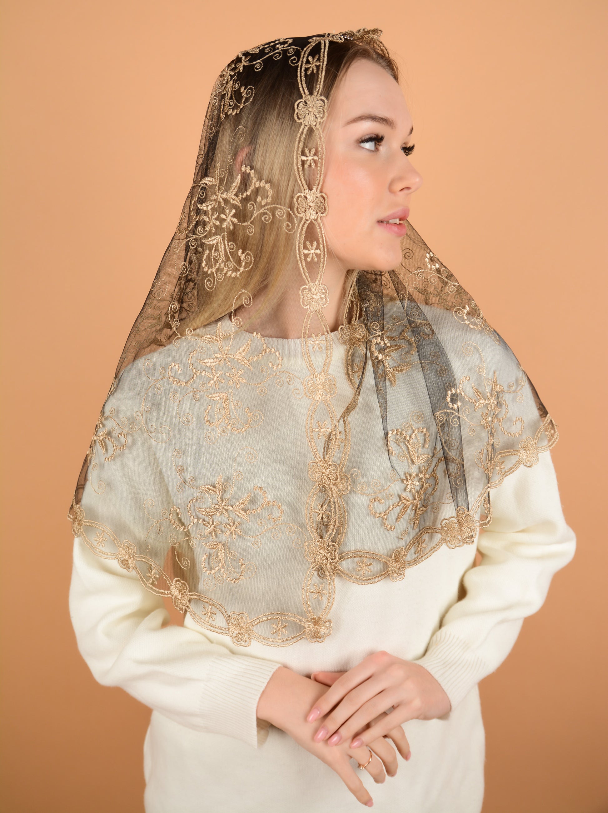 Gold lace veil - MariaVeils