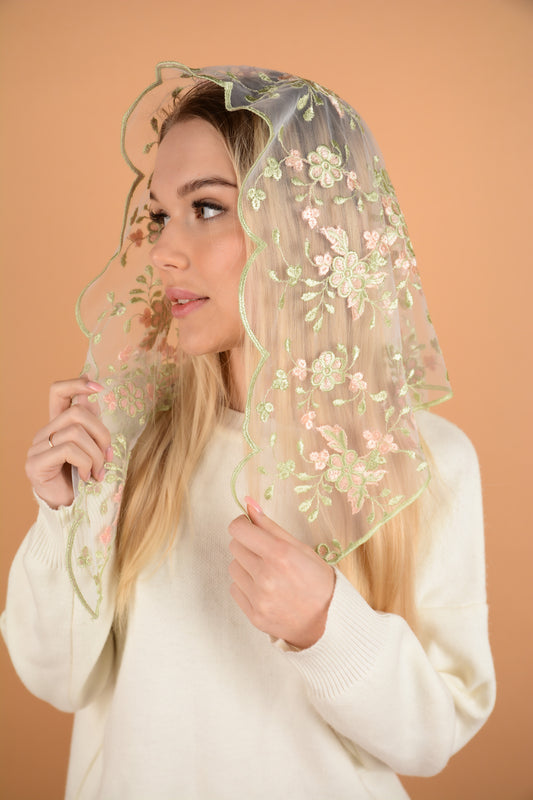 PEACH & PISTACHIO FLORAL VEIL - MariaVeils