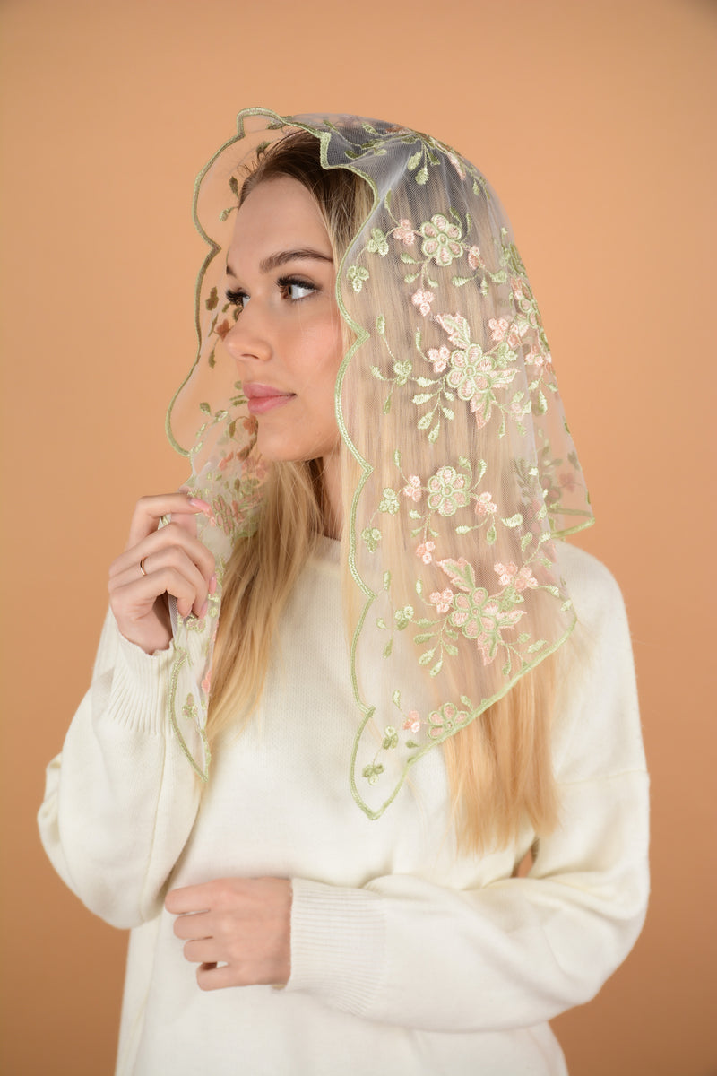 Peach Floral Veil