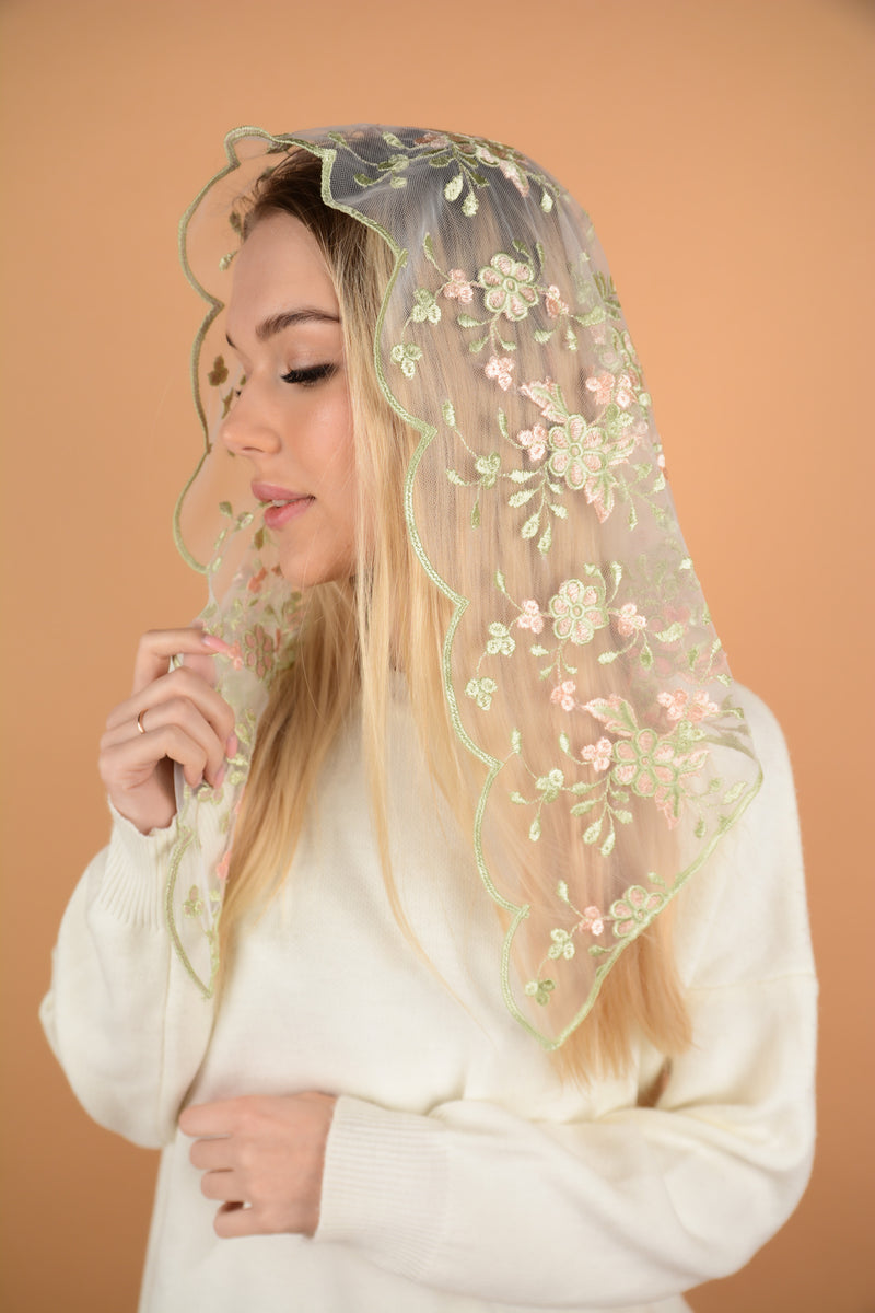 Peach Floral Veil