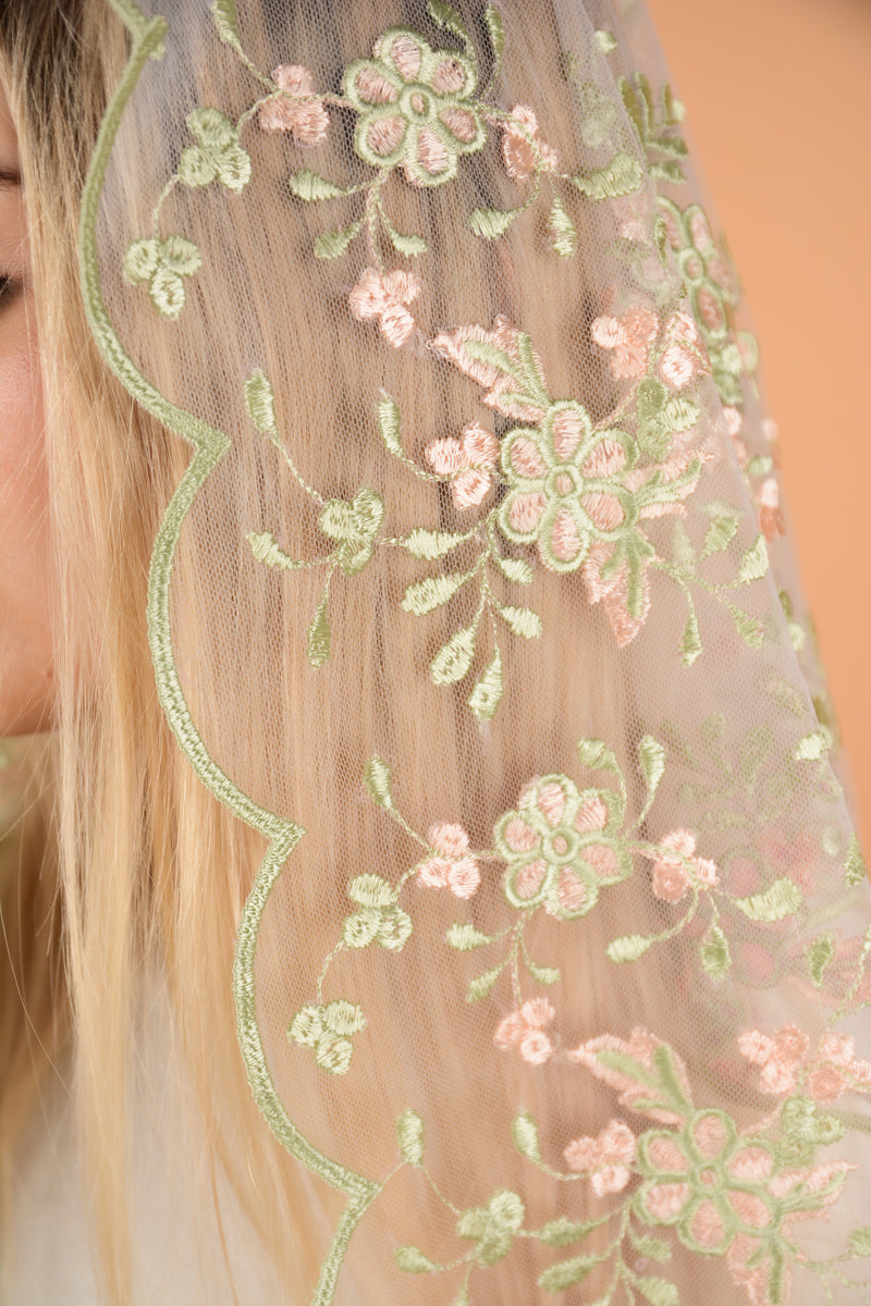 Peach Floral Veil
