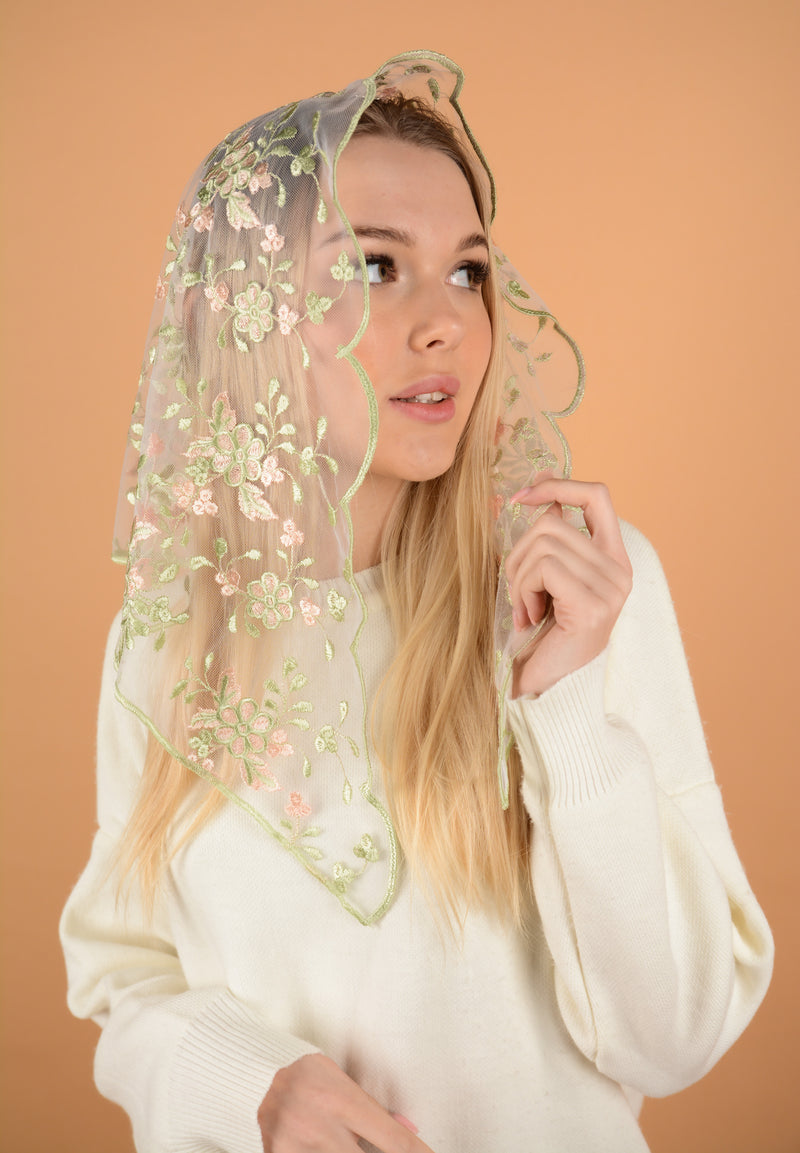 Peach Floral Veil