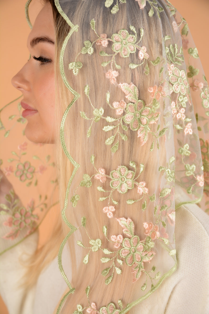 Peach Floral Veil