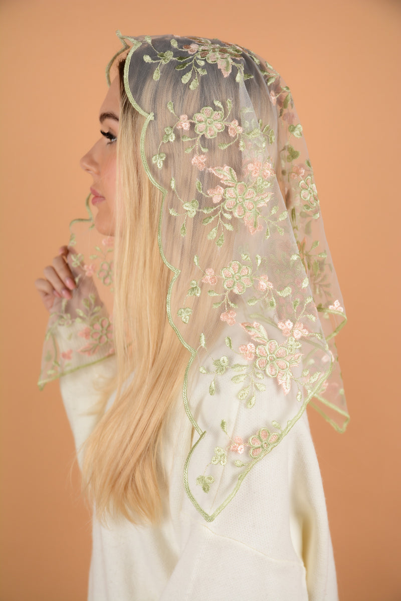 Peach Floral Veil